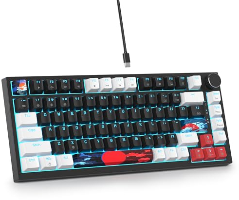 SOLIDEE Verkabelte Mechanische Gaming Tastatur,hot-swap-fähige mechanische Tastatur Gasket Struktur,RGB Hintergrundbeleuchtung,QWERTY 82 Tasten TKL Gaming Tastatur mit Drehknopf(82 White_Black)