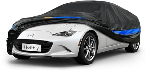 Holthly Autoabdeckung Wasserdicht Atmungsaktiv,Auto-Abdeckplane für Vollgarage,Regen,Sonne,Staub und UV-Schutz.Autoplane passend für BMW Z3,FIAT 124,Mercedes SLK SLC,Mzda MX-5 Miata,usw.3S