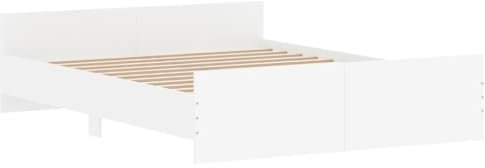 vidaXL Bettgestell, Bettrahmen mit Lattenrost, Bett Gästebett mit Kopfteil Fußteil, Metallbett Doppelbett Schlafzimmerbett, Weiß 160x200cm