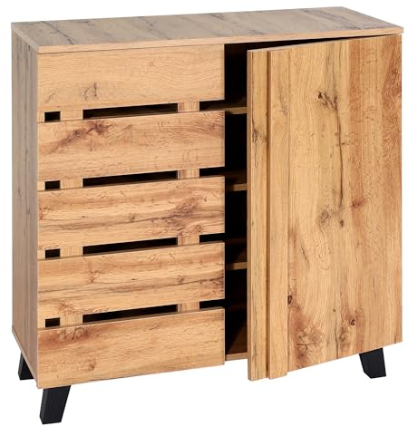 Mendler Kommode HWC-M46, Schrank Sideboard Anrichte Highboard, 2 Türen 88x80x34cm, naturfarben