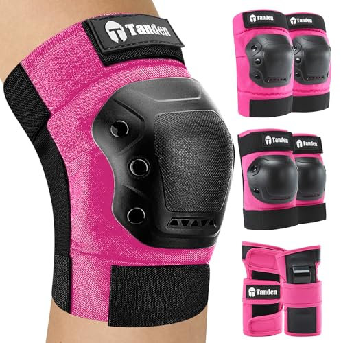 Tanden Rodilleras y coderas para adultos, rodilleras y coderas para patinaje, rodilleras, coderas, muñequeras para adultos, color rosa