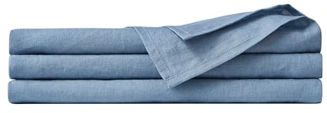 DAPU Tischdecke Leinen, 100% Französisches Naturleinen Rechteckige Tischdecke 140×220cm (Blau, 140 x 220 cm)