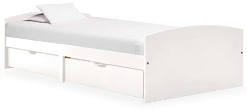 DYRJDJWIDHW tagesbett,Outdoor Bett,schrankbett,sofabett,schrankbett,Geeignet für SchlafzimmerMassivholzbett mit 2 Schubladen Weiß Massivholz Kiefer 90x200cm