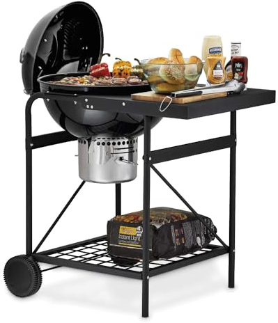 Tower T978572 Kettle Grill with Built-in Side Table, Removable Lid, Storage Holder, Airflow Vent, Black
