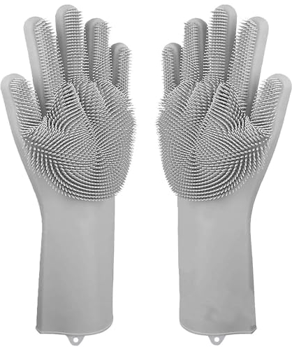 ZEACCT 2 Pièce de Gants de Nettoyage pour Chien, Gants de Toilettage pour Animaux de Compagnie, Gants de Retrait de Poils en Silicone, Bains et Massages pour Chiots et Chatons (Gris)