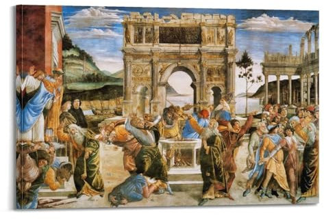 JSWLQ Sandro Botticelli (Kunstposter der Söhne von Corah), Kunstdruck, Wandkunst, Gemälde, Leinwand, Geschenk, Dekoration, Zuhause, dekorativ, 20 x 30 cm