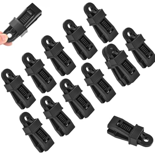 HEKOBAG 16 Stück Planenclips Zeltclips Zeltplanen Planenbefestigung | Clips Befestigungsclips Plane Tarp Clips Schwarz Zeltklammer Tarp Klemmen für Camping Boots Zelte Abdeckplanen Markisen