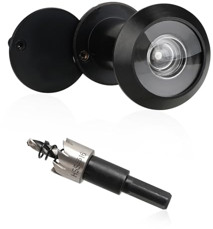 Türspion mit Sichtschutz 200° Weitwinkel Optische Glaslinsen Bohrloch Ø 16mm Messing Spion mit Bohrer Einstellbare Länge Türspion aus Messing für 35-60mm Dicke Türen (Schwarz)