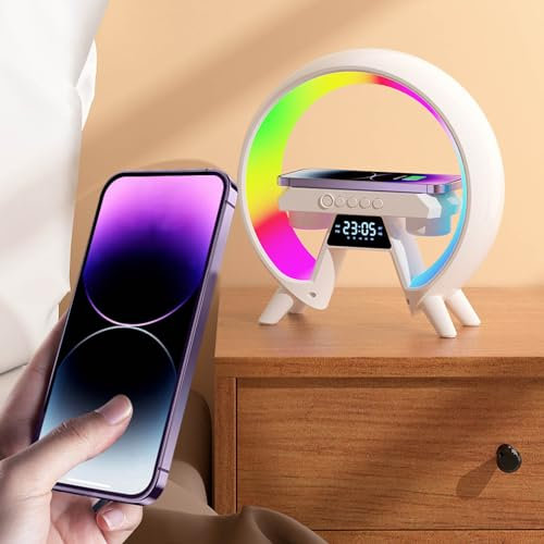 Wireless Charger Lamp Bluetooth Speaker Music Clock Alarm Key And APP Control Wireless Charging Lamp - Alarm Clock with Wireless Charger For Bedrooms