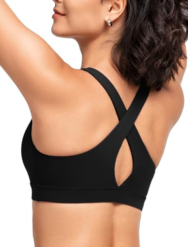 Yvette Damen Sport BH Yoga Bra Rücken gekreuzt Gepolstert Ohne Bügel Fitness Tops,Schwarz,L
