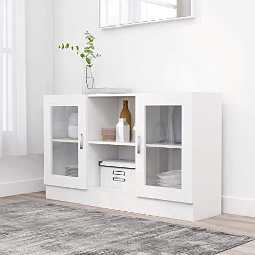 Tino Tech Aparador Multiusos Con Puerta, 120 x 30,5 x 70 cm, Con Compartimento, Muebles de Salón, Armario Auxiliar de Almacenamiento Para Salón, Madera y Cristal, Color Blanco