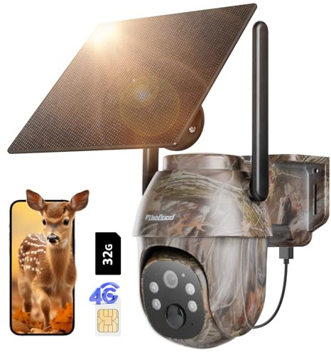 usogood 4G LTE Solar Cellular Trail Cameras Sends Picture to Cell Phone, 360° Game Camera with Night Vision Motion Activated IP66 Waterproof, 2K Live Feed Wildlife Motion Camera with SIM Card