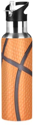 Yopersonalizes Borraccia termica con cannuccia, 1 l, stampa basket, in acciaio inox, borraccia sportiva a tenuta stagna, per bevande calde e fredde, per viaggi, palestra
