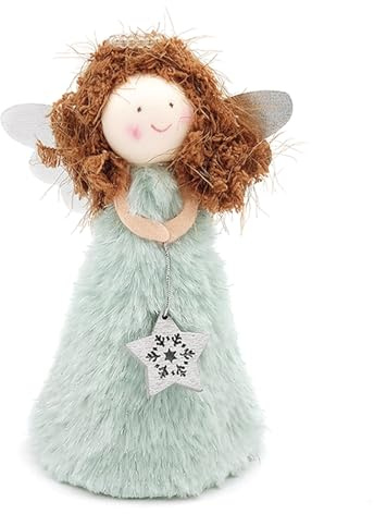 Sky-Blue Angel Tree Topper Decorations - Xmas Fairy Treetop Figurine Ornament Plush Pendant Cupid Tree Hanging Decor for Christmas