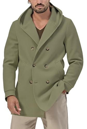 SRZYMJ Grün Mantel Herren Lange Jacke Casual Wollmantel Wintermantel Kerbkragen mit Knopfleiste Trenchcoat Herrenmantel Winter Warme Oberbekleidung Einreiher Business Outfit Coat Trenchcoat XL