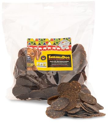 SavannaDog Chips mit Butternutkürbis 800g - Hunde Leckerlis getreidefrei & hypoallergen, Leckereien für Hunde mit Straußenfleisch, Hundeleckerli mit wertvollen Ballaststoffen