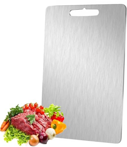 Octonyluck Tabla de Cortar de Titanio, Titanium Cutting Board a Doble Cara, tabla cortar acero inoxidable, Tabla Cortar Titanio Grado Alimenticio Multifunción para Carne, Pan, Verduras (34L x 23B cm)