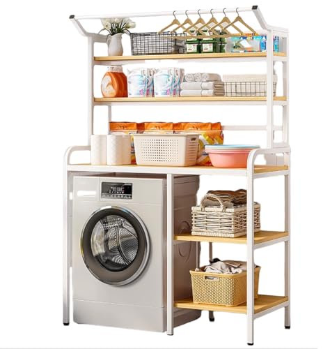 Estante superior de almacenamiento para lavadora con barra de secado, color blanco, fácil instalación, ahorro de espacio, partición de baño de 4/5 niveles por encima del inodoro, B120 cm