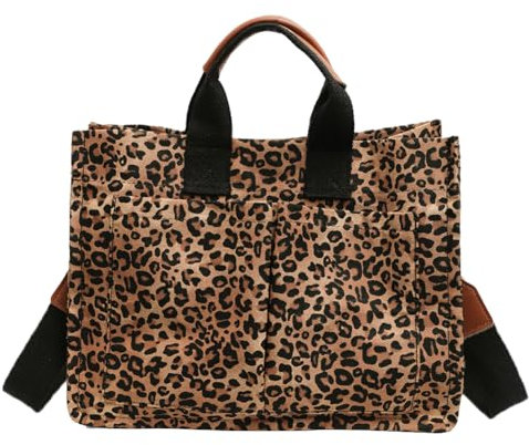 TIAASTAP Canvas Tasche mit Leopardenmuster Tote Bag Handtasche Damen Mittelgroß Schultertasche Damen Gross Leo Print tasche Shoulder Bag Handbags for Women Leoparden Tasche