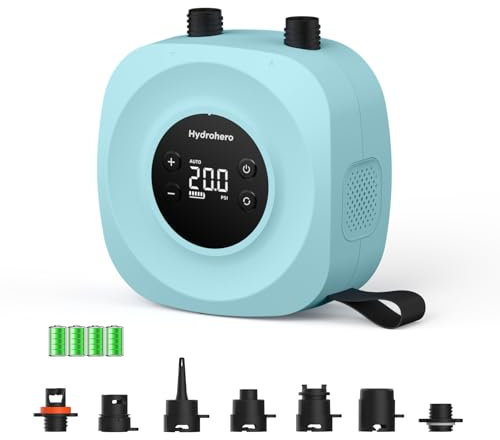 Hydrohero Pompe électrique pour Paddle, Sup Haute Pression Rechargeable 20 PSI, gonflage/dégonflage à Double étage, arrêt Automatique pour Planches de Paddle, Kite, tentes, Bateaux (Cyan)