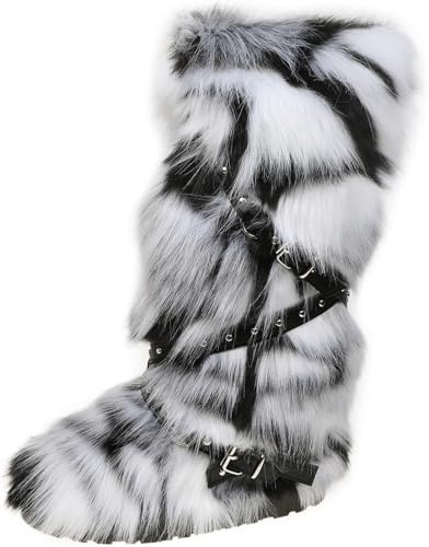 WANAHTON Stivali invernali da donna Y2K, stivaletti lunghi in pelliccia artificiale, con imbottitura calda, comodi, suola piatta, neve, rosa, Colore 2, 38 EU