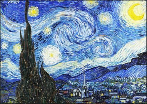 KUSTOM ART Bild auf Tisch oder Wand Serie Berühmte Maler Van Gogh Sternennacht Druck auf Holz 30 x 21 cm