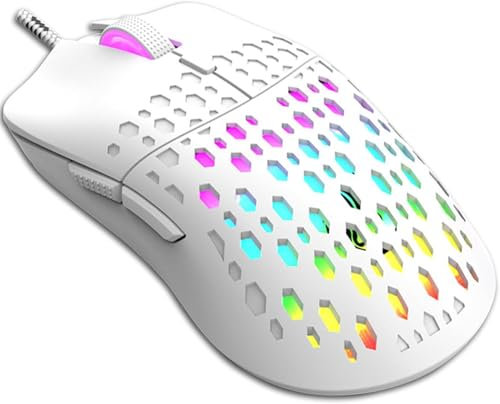 Gaming Mouse Wired, Lightweight RGB Gaming Mouse, 4 Adjustable DPI Up to 3600, 6 Programmable Buttons, Ergonomic Computer Mouse for Windows/PC/Mac/Laptop (White)