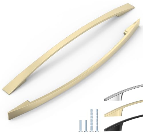 ELEBUILD 12 Stück Messing Möbelgriffe, 192mm Lochabstand, Gold | Moderne Schrankgriffe Schranktürgriffe Küchengriffe für Kleiderschränke, Schubladen, Schranktüren, Kommoden und Badmöbel