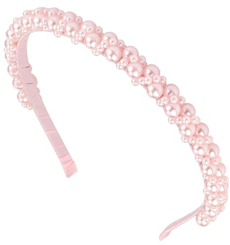Cerchietto di Perle, Cerchietto Bambina, Cerchietto per Capelli con Perle, Cerchietto Donna, Cerchietto Sposa, per l'uso Quotidiano, Matrimoni Cerchietto Elegante e Raffinato (rosa, standard)
