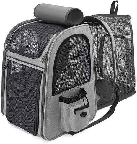 Kommodum – Zaino Trasportino Gatto Cane Estensibile Cuccia Portatile Grande Espandibile Borsa Porta Animali Pieghevole Traspirante per Cani Piccoli Cuccioli Gatti Medi Fino a 8kg Km15 (Grigio)