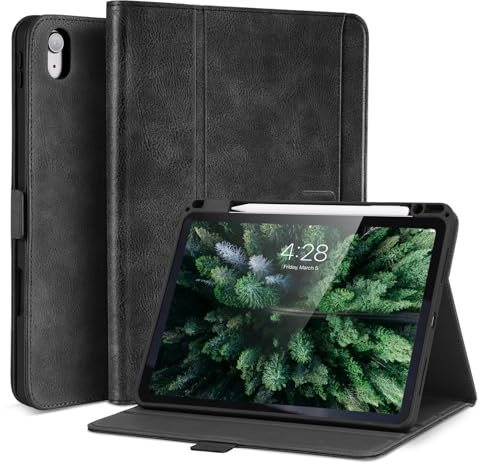 AsileCuir Cover per iPad A16 11 Pollici 2025 A3354 A3355, Custodia iPad 10 Generazione 10,9 A2696 A2757 con Portapenna Tasca,Chiusura Magnetica,Multi Angolo Supporto,Auto Sveglia/Sonno,Nero