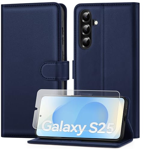 ivencase Compatible with Samsung Galaxy S25 5G Phone Case with 1 Screen Protector, [RFID Blocking] PU Leather Flip Wallet Case with Card Slots Stand Magnetic Cover for Samsung S25 - Blue