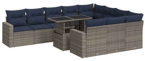 vidaXL 11-Piece Garden Sofa Set with Cushion Black Poly Rattan, Outdoor Sofa Set, Garden Sofa Set, Lounge Set, Sofa Set Patio