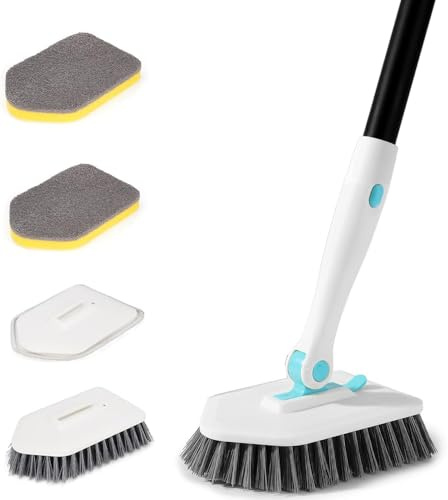 Bigemai 3 in 1 Dusche Scrubber Badezimmer Reiniger Dusche Reinigungsbürste mit 51 '' langem Griff, Steife Borsten Scrub Brush für Badezimmer Küche Wanne Fliesen Waschbecken Wand Glasboden (Weiß)