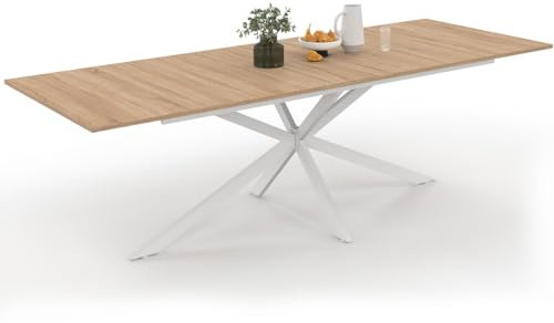 IDMarket - Table à Manger Extensible Rectangle Alix 8-12 Personnes Pied araignée Bois et Blanc 200-240 cm
