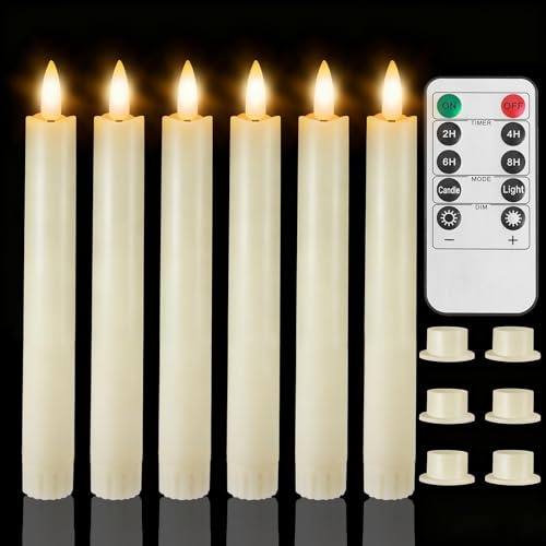wiipara 6 Stück Flackernde LED Stabkerzen mit Timerfunktion, 17cm Elfenbein | Mit Fernbedienung & Sockel, Flammenlose, Batteriebetriebene LED Kerzen für Halloween, Weihnachten, Hochzeit, Party Deko