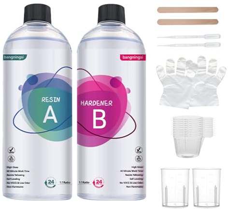 Epoxidharz Set 500ml – Glasklares Epoxy Resin mit Härter 1:1, Selbstnivellierend & Blasenfrei, UV-Beständig, Epoxidharz für Holz, Schmuck, Formen, Bastelprojekte & Tischbeschichtung