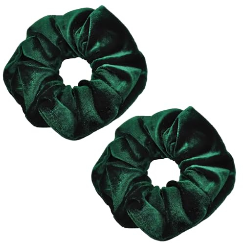2 Pcs Velvet Scrunchie, Hair Accessories | Shiny and Soft Jersey Fabric Hair Scrunchie Elastic Hair Band, Scrunchy Holder for Women Adult (Green Accessories)