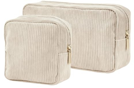 Trousses de Maquillage, 2PCS Trousse Maquillage en Velours Côtelé, Trousse de Toilette Femme, Trousse Cosmétique de Voyage, Petite Trousse de Maquillage pour Femme, Homme, Fille, Garcon