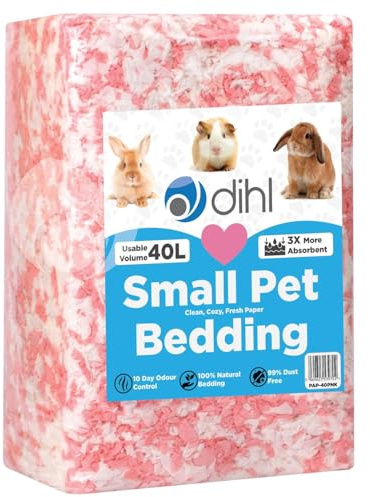 Dihl Literie en papier rose 40L pour petits animaux | Super absorbant, absorbe 6 fois son poids en liquide. Substrat pour cage de hamster, souris, rat, lapin, cochon d'Inde