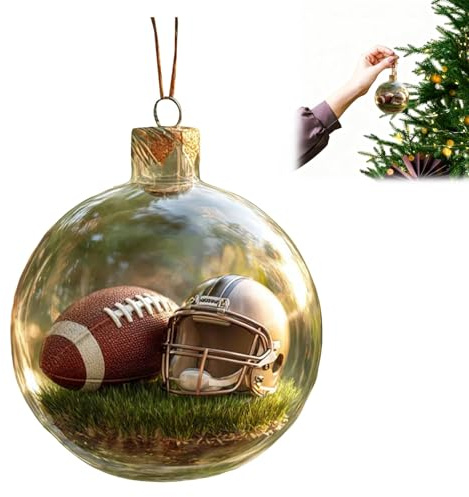 Hängende 3D Sportbälle Sportglas Weihnachtsbaumschmuck Weihnachtskugeln Kristallglas-Ornament-Set für Bäume, Kranze, Kaminsims (Rugby)