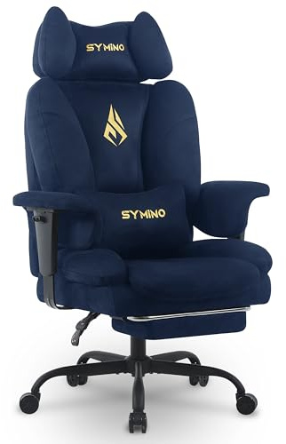 Symino Sofa-ähnliches Gaming Stuhl mit Umhüllendes Sitzerlebnis, Ergonomisch Chefsessel Bürostuhl, Wildlederimitat Schreibtischstuhl Höhenverstellbarer Office Chair Computerstuhl 130kg, Dunkelblau