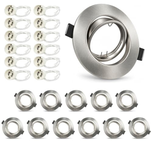 Seruno X 12er Einbaustrahler Rahmen GU10 Schwenkbar 30°, Silber Einbauspots, für 68-80mm Lochmaß Einbauleuchten, Edelstahl Durchmesser 90mm inkl. Fassung für GU10 Fassung