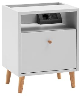 Schildmeyer Nachttisch Bjarne mit Ladestation und Steckdose 160563, mattweiß, 40,2 x 32,7 x 50,1 cm