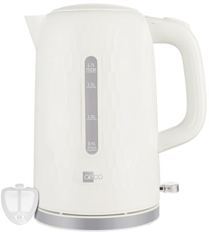 aeco AQA ONE elektrischer Wasserkocher Tee-Kocher Teebereiter electric kettle tea-maker boiler | 1,7 Liter, 2200 Watt, BPA-frei, Kalk-Filter, kabellos, stylisch modern Diamant-Look perlenweiß