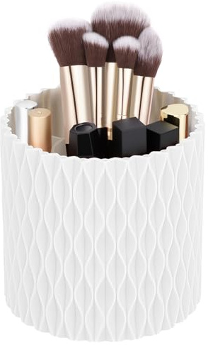 HOTUT 360° Drehbar Make Up Pinselhalter,Aesthetic Schminktisch Organizers,Schminktisch Organizer,Pinselhalter Kosmetik Aufbewahrung für Zimmer Decor Frisiertisch,Schlafzimmer,Badezimmer,Weiß