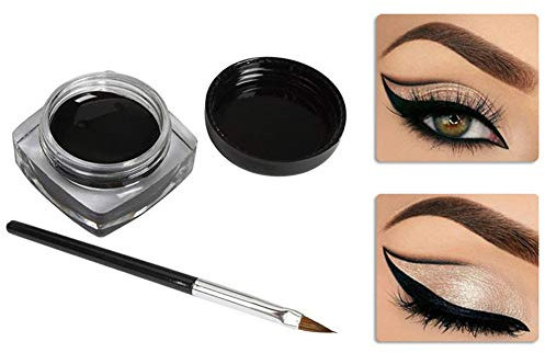Hilai Eyeliner Etanche Gel Cosmetique Lasting Liner Gel Long Durable Eye-liner Crème Maquillage Gel Cosmétique avec Pinceau (Noir, 0.18 oz. / 5g)