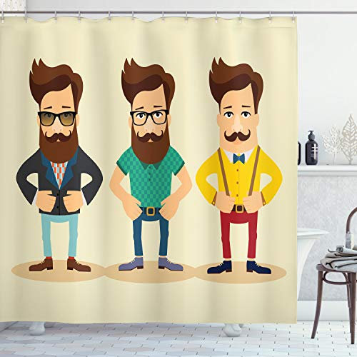 ABAKUHAUS Geek Rideau de Douche, Hommes Hipster Sketch Mode, Tissu Ensemble de Décor de Salle de Bain avec Crochets, 175 cm x 180 cm, Multicolore