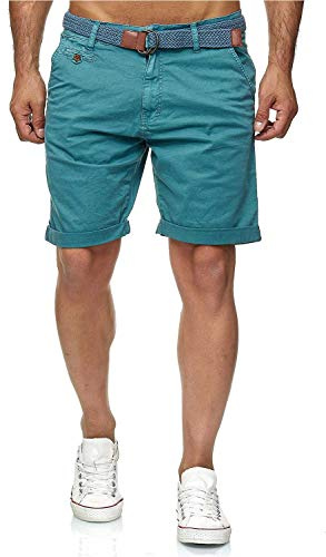 Kurze Hosen Herren mit Gürtel - Conor - Cargo Shorts Herren aus Baumwolle - Sommer Freizeithose mit Taschen - Sportlich eleganter Look - Regular Fit - Bequemes Material mit Stretch - Aegean Blue - M