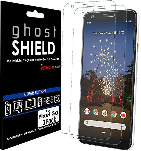 TECHGEAR [Pack of 3] Screen Protectors fits Google Pixel 3a [ghostSHIELD Edition] Reinforced TPU film Screen Protector Guard Covers [FULL Screen Coverage] Curved Screen Area